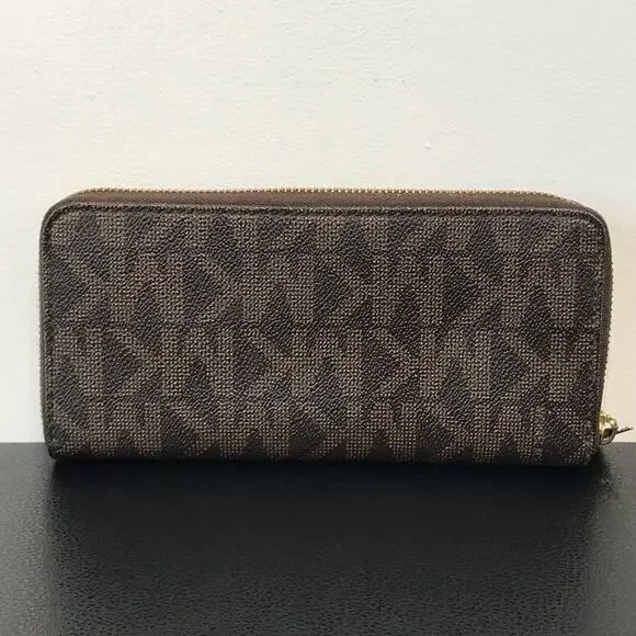Michael Kors Jet Set Brown MK Signature Logo Large Zip Wallet Clutch - Picture 6 of 16
